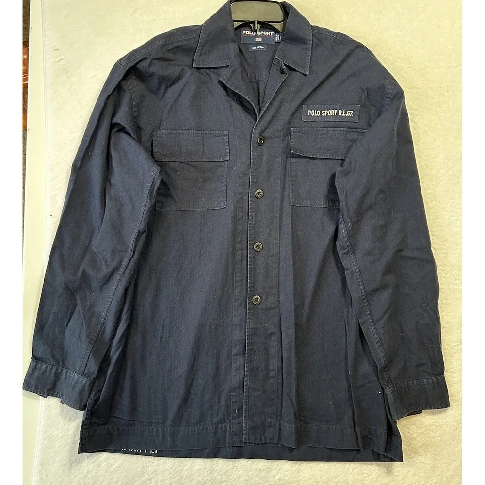 Polo Ralph Lauren Mens Size L Blue Long Sleeve Button Down Marine Supply Shirt
